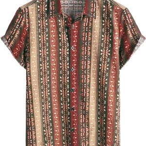 Stylish Men's Short Sleeve Shirt in Red and Green